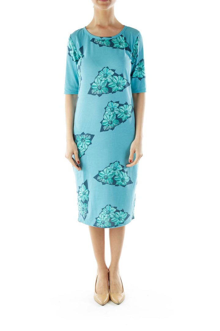 Blue Flower Print Day Dress