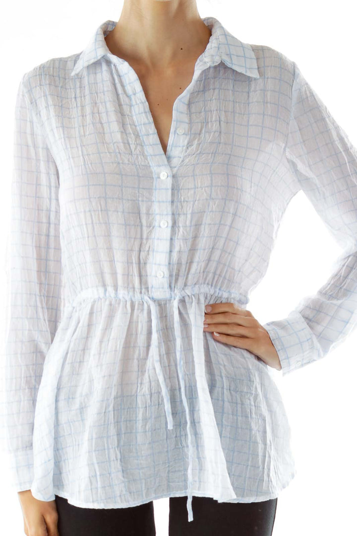 White Blue Checkered Blouse