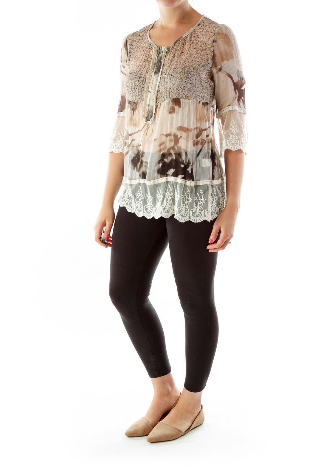 Beige Lace Silk Blouse