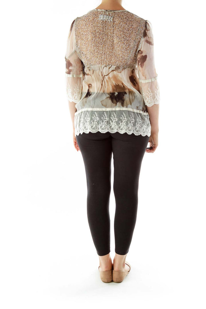 Beige Lace Silk Blouse