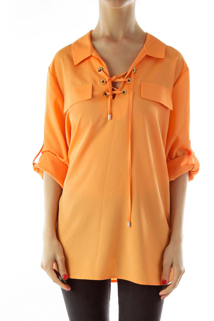 Orange Lace-Up Loose Shirt