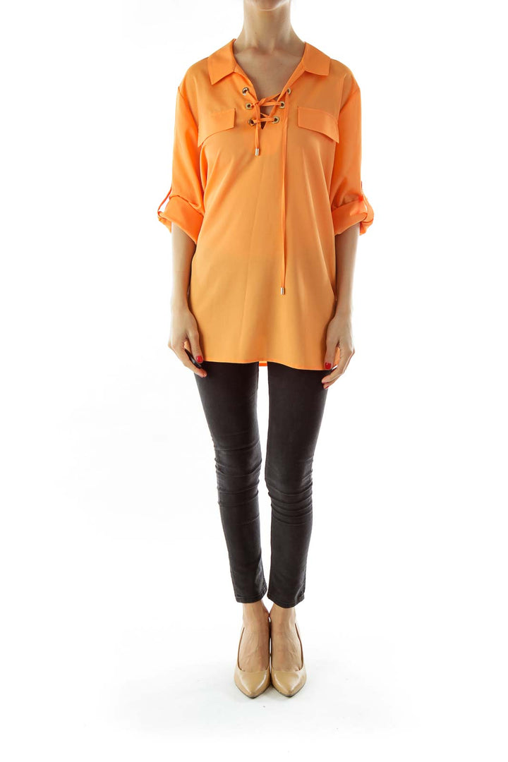 Orange Lace-Up Loose Shirt