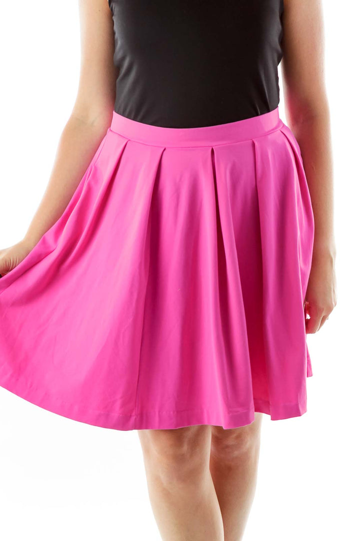 Pink Pleated Flared Skirt