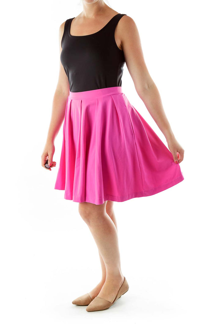 Pink Pleated Flared Skirt