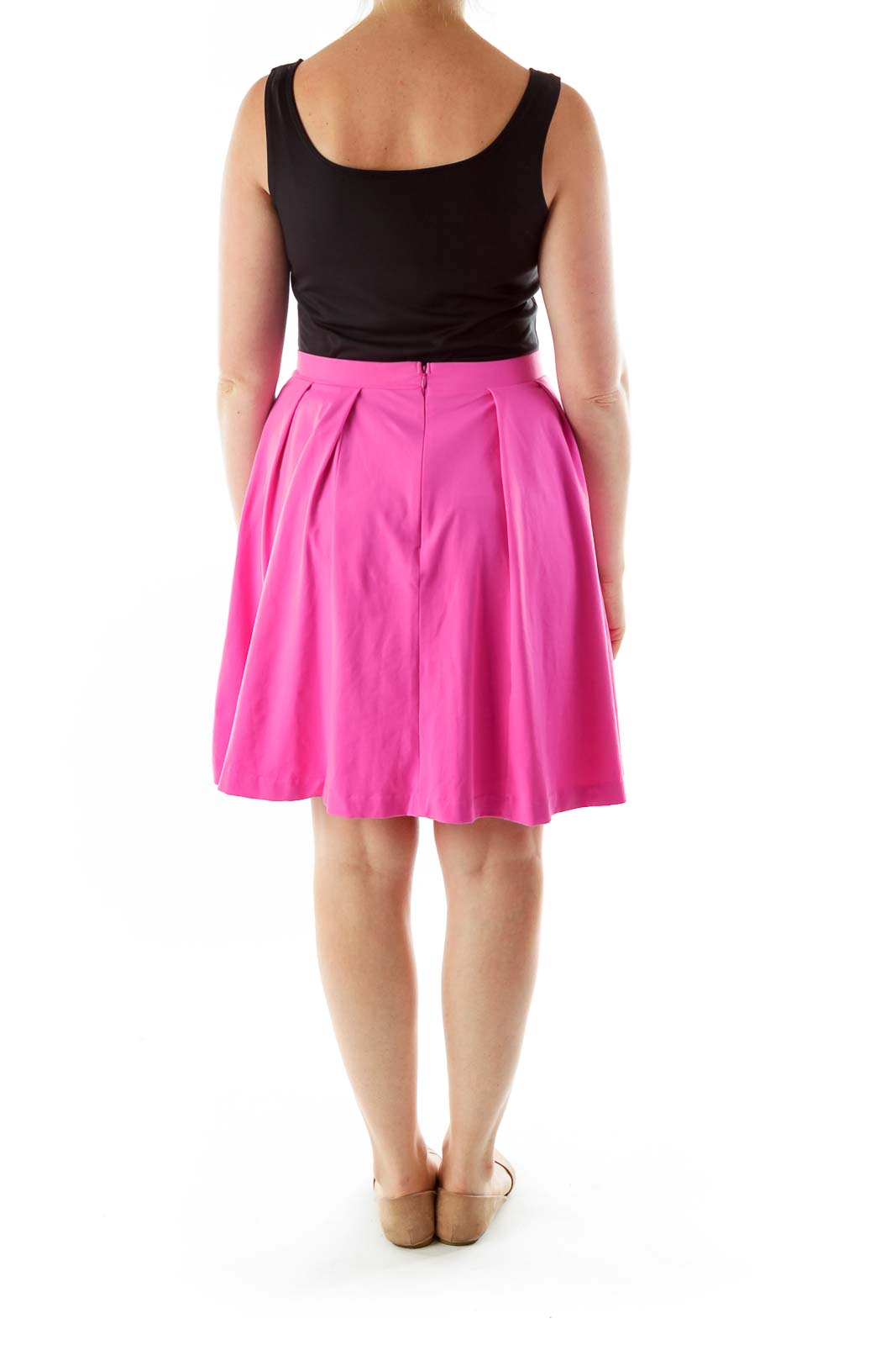 Pink Pleated Flared Skirt