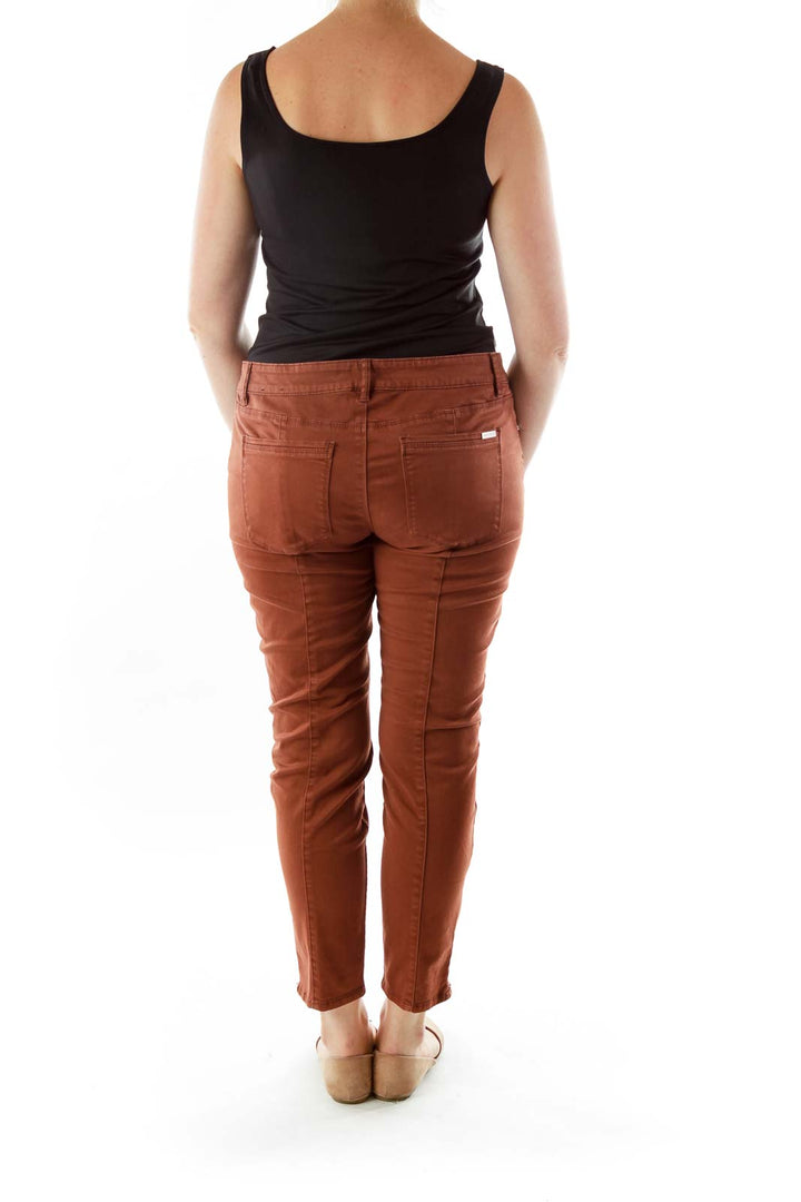 Brown  Bottom-Zippered Skinny Jeans