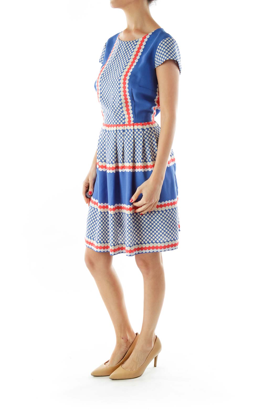 Blue White Pleated Printed Dress