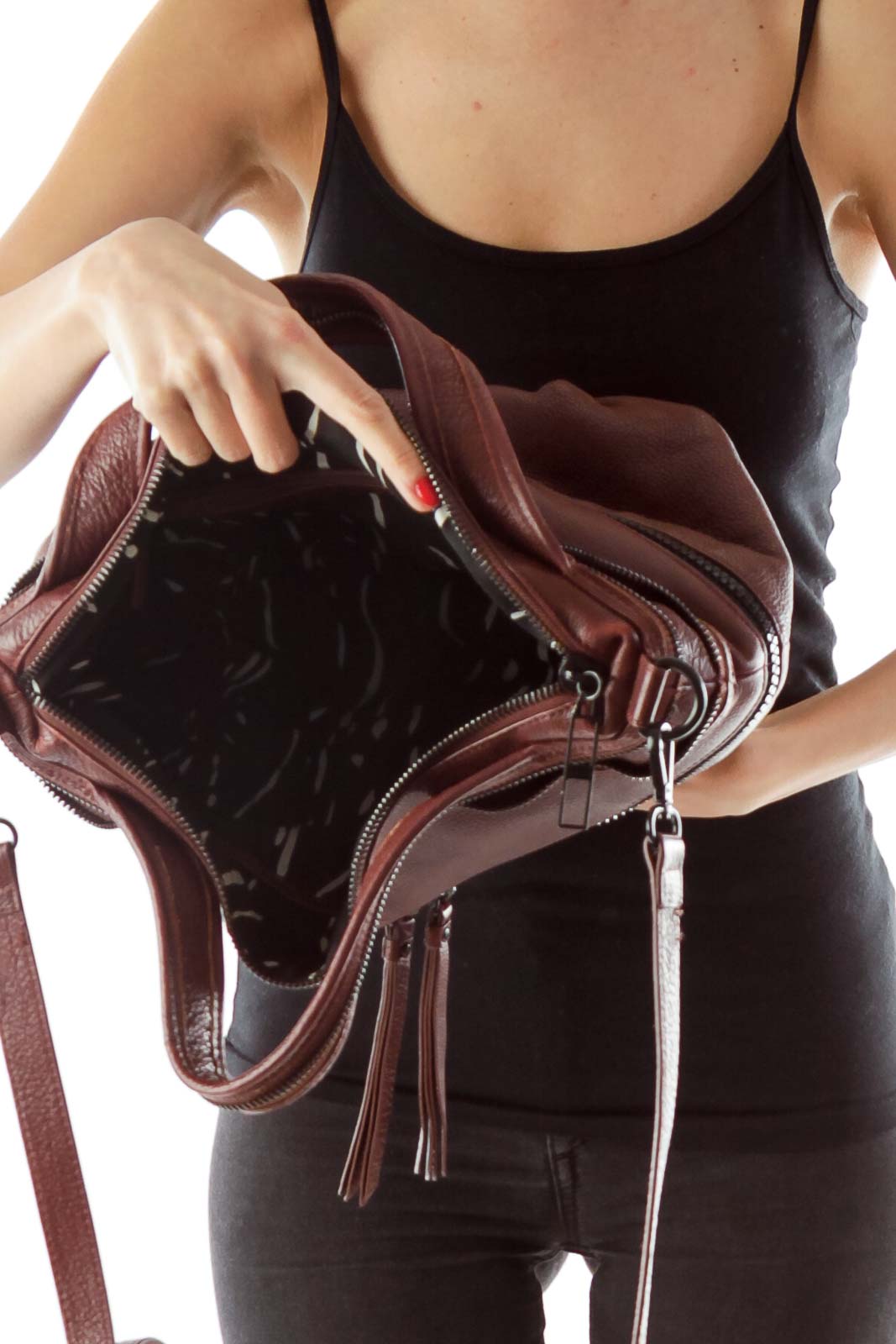 Burgundy Zippered Shoulder Bag