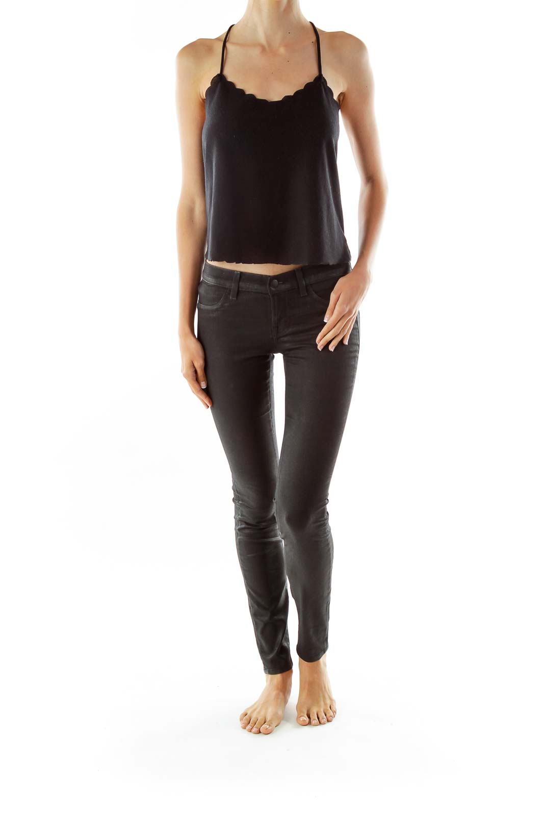 Black Sparkling Faux-Leather Jeans