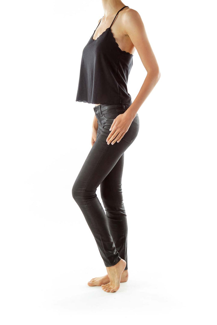 Black Sparkling Faux-Leather Jeans