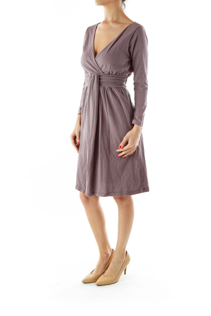 Purple V-neck Day Dress