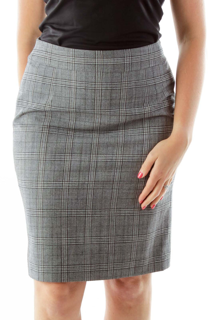 Gray Tartan Wool Pencil Skirt