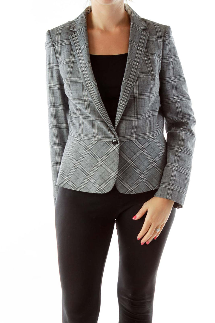 Gray Tartan Wool Blazer