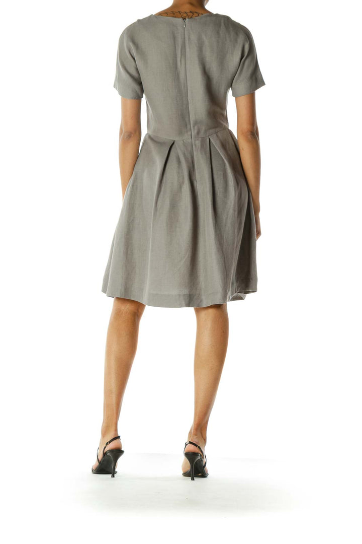 Gray Pleated Day Dress w/ Pockets