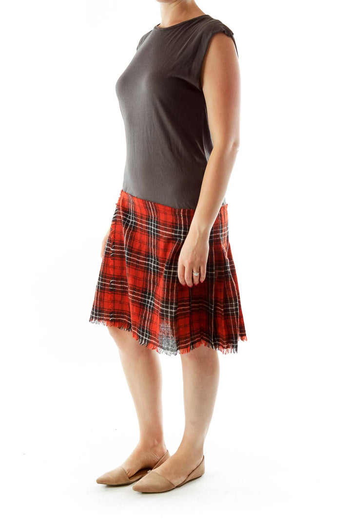 Gray Red Tartan Layered Dress