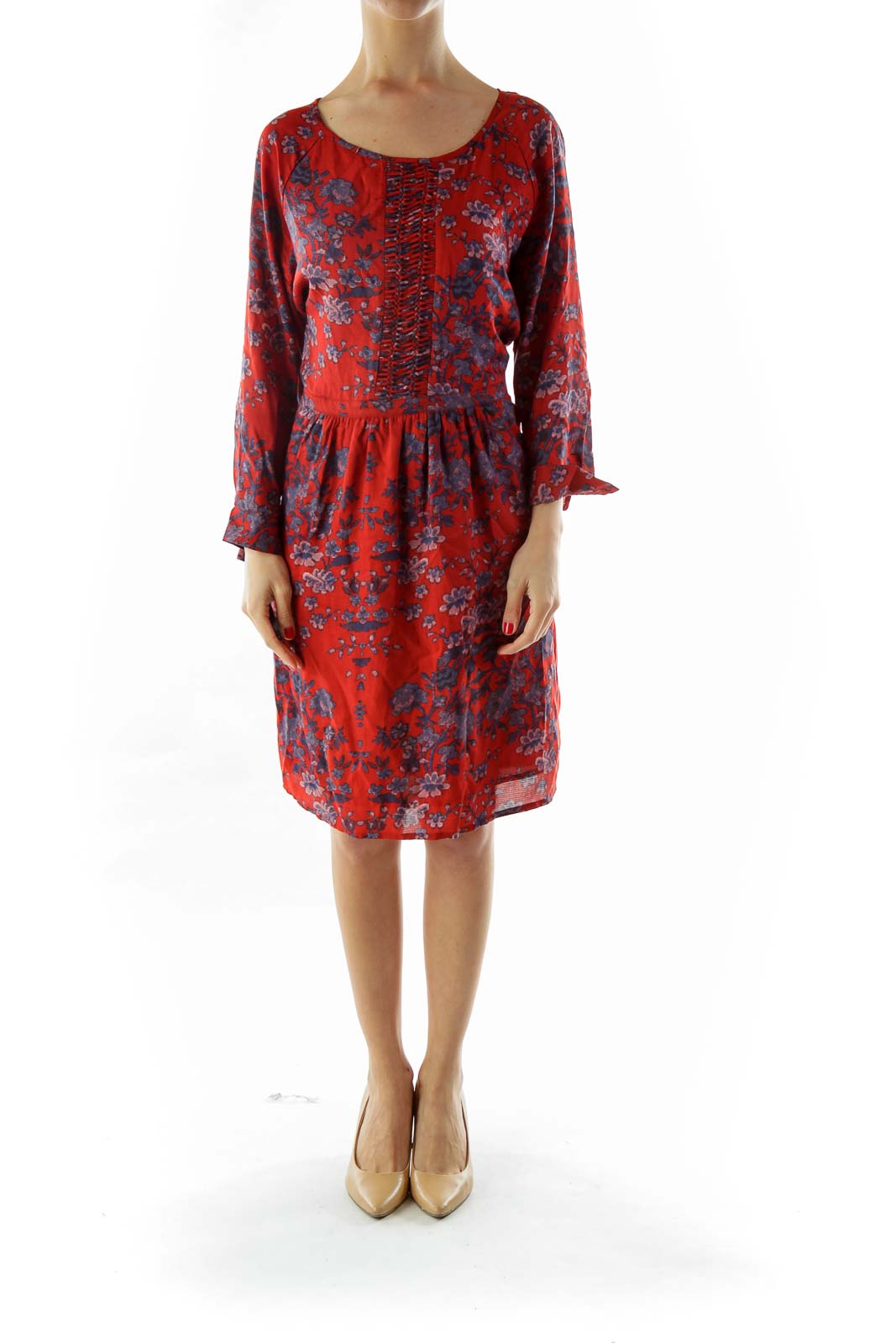 Red Navy Boho Dress w/ Braided Front