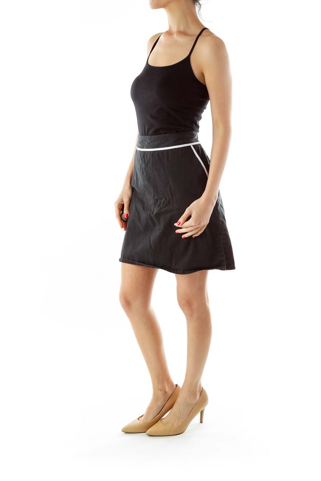 Black Pocketed Skirt w/ White Lines