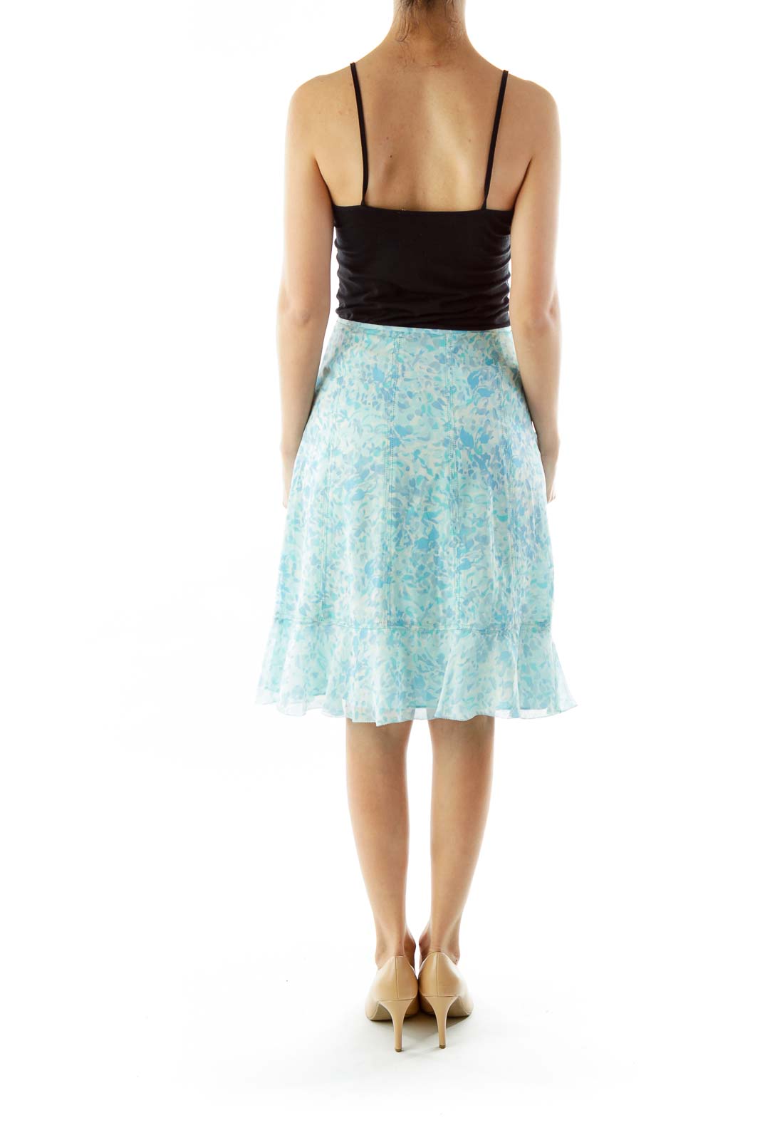 Blue Floral Stitched Skirt w/ Ruffles