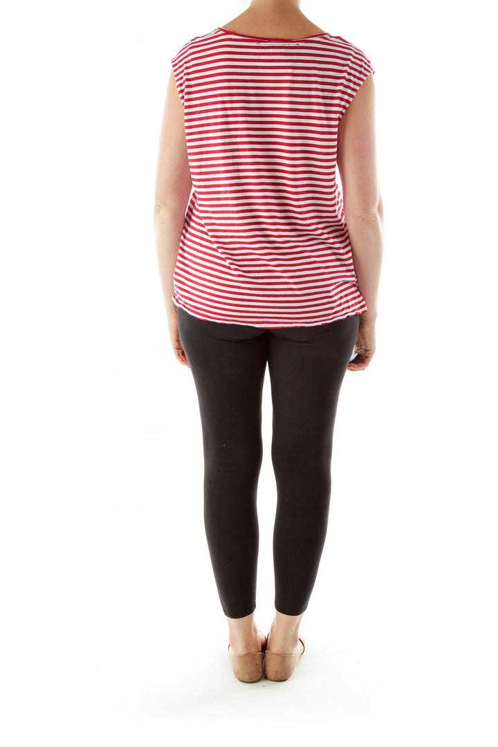 Red White Zippered Striped Loose Top