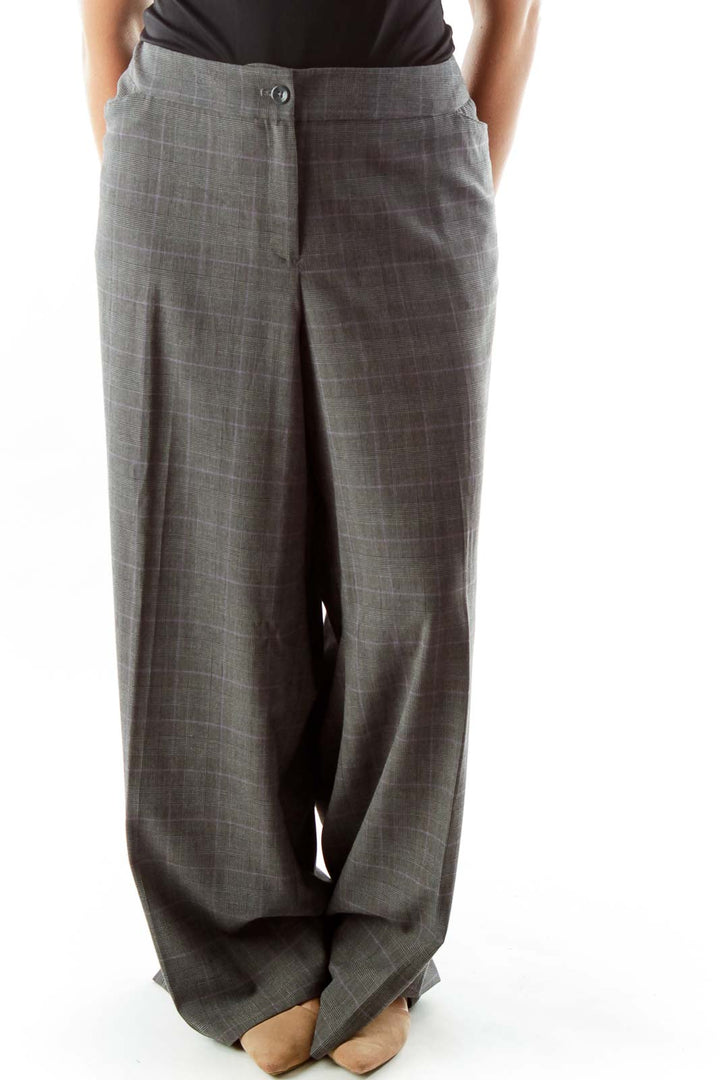 Gray Purple Houndstooth Tartan Suit Pants