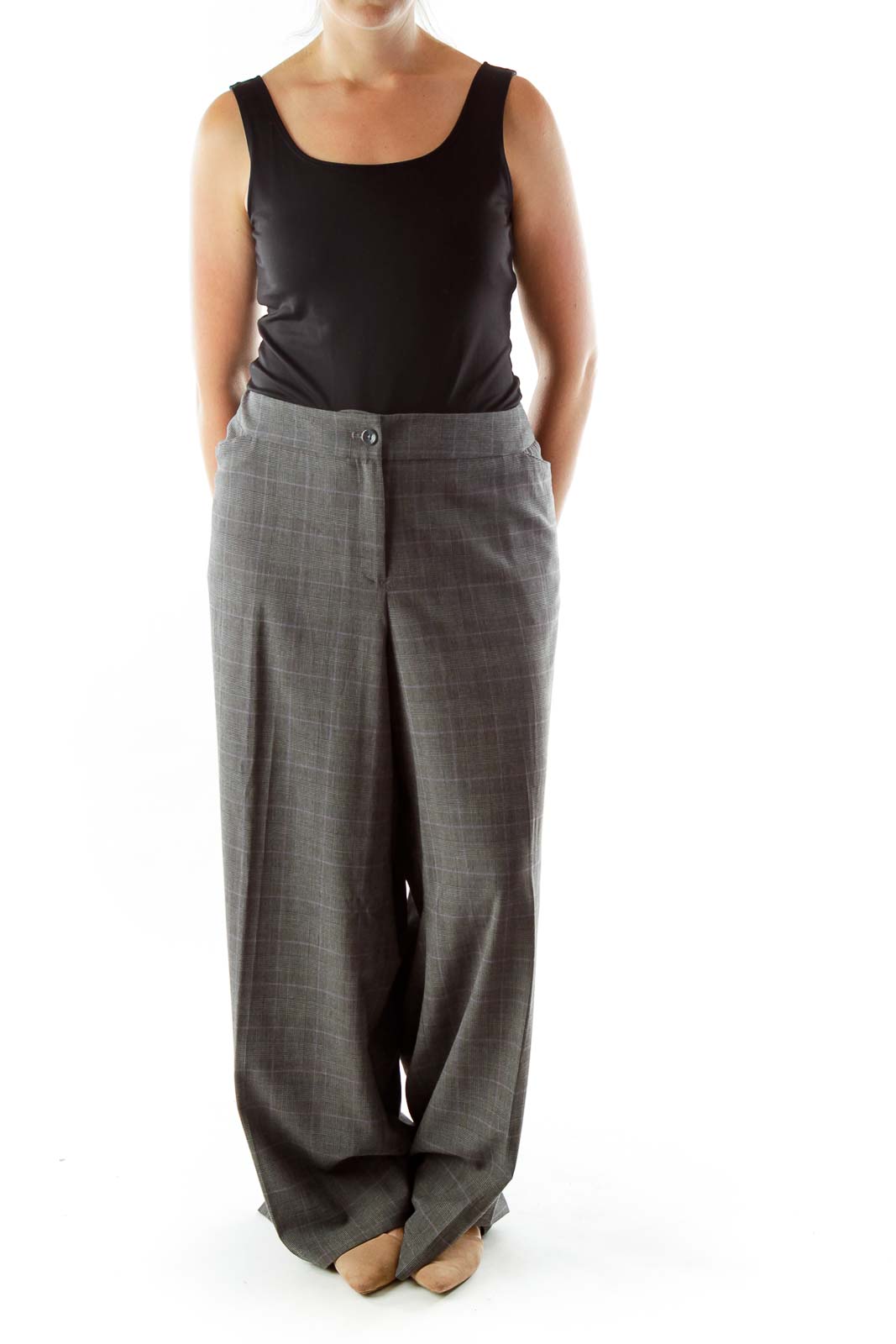 Gray Purple Houndstooth Tartan Suit Pants