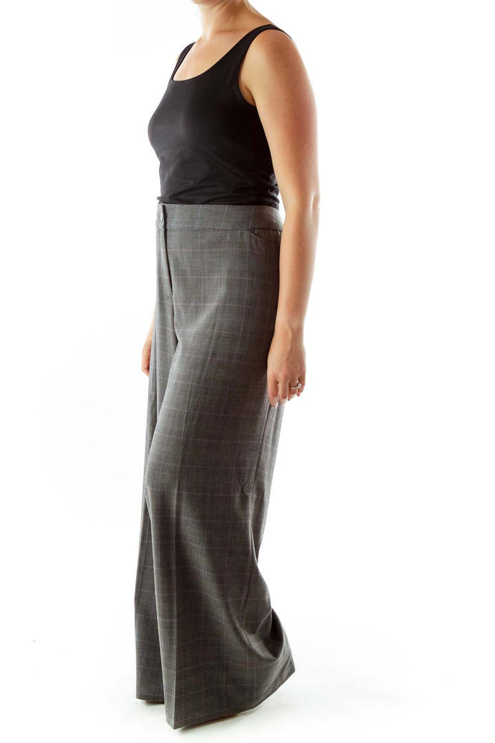 Gray Purple Houndstooth Tartan Suit Pants