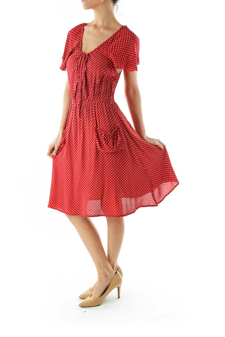 Red White Polka Dot Pocketed Vintage Dress