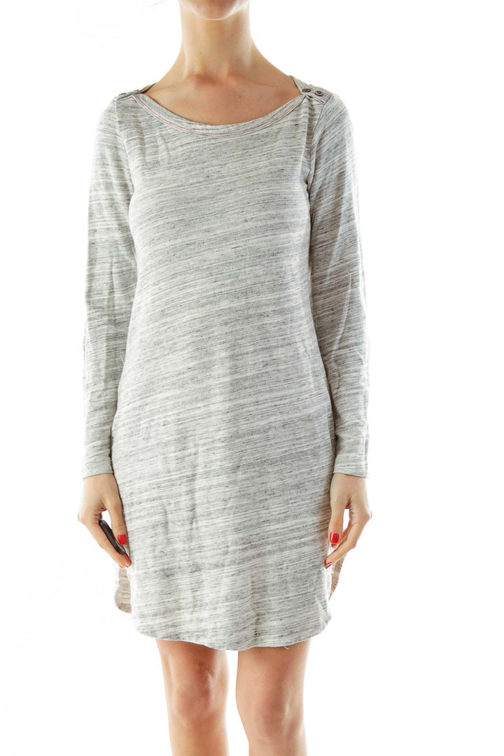 Gray White Buttoned Jersey Dress