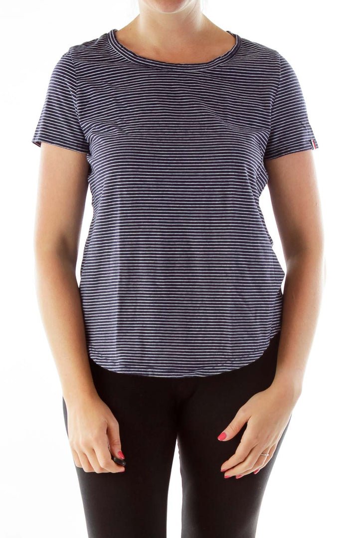 Navy White Striped Loose T-Shirt