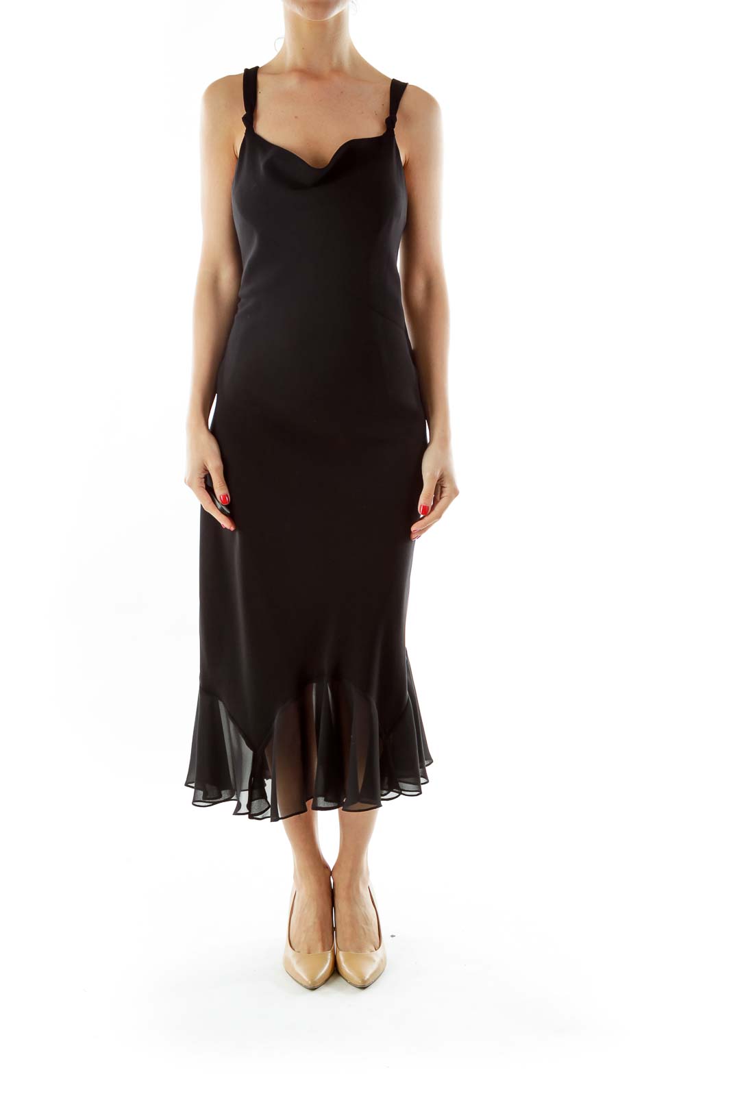 Black Ruffled Slip Evening Dress