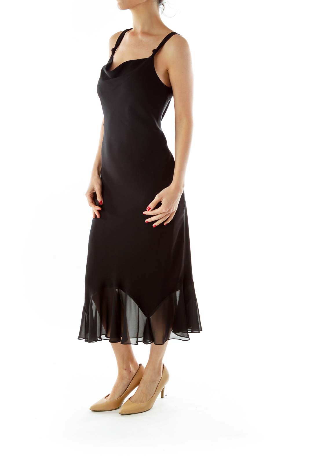 Black Ruffled Slip Evening Dress