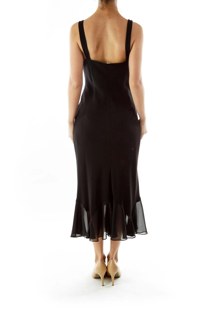 Black Ruffled Slip Evening Dress