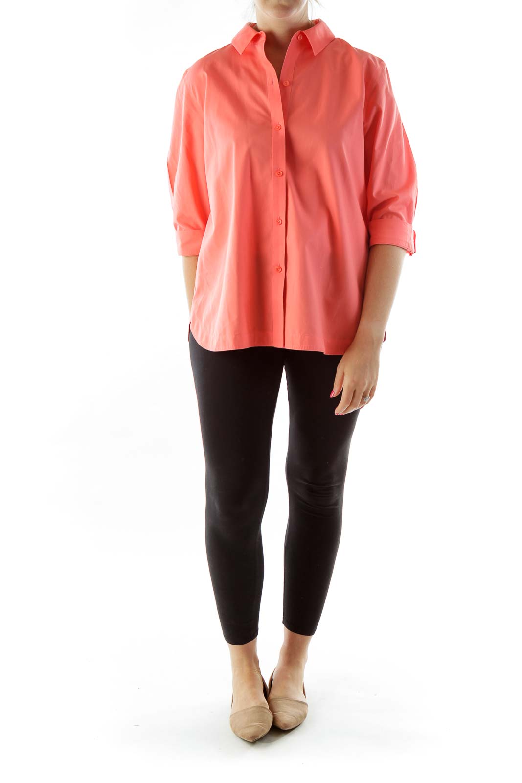 Pink Cropped Sleeve Shirt