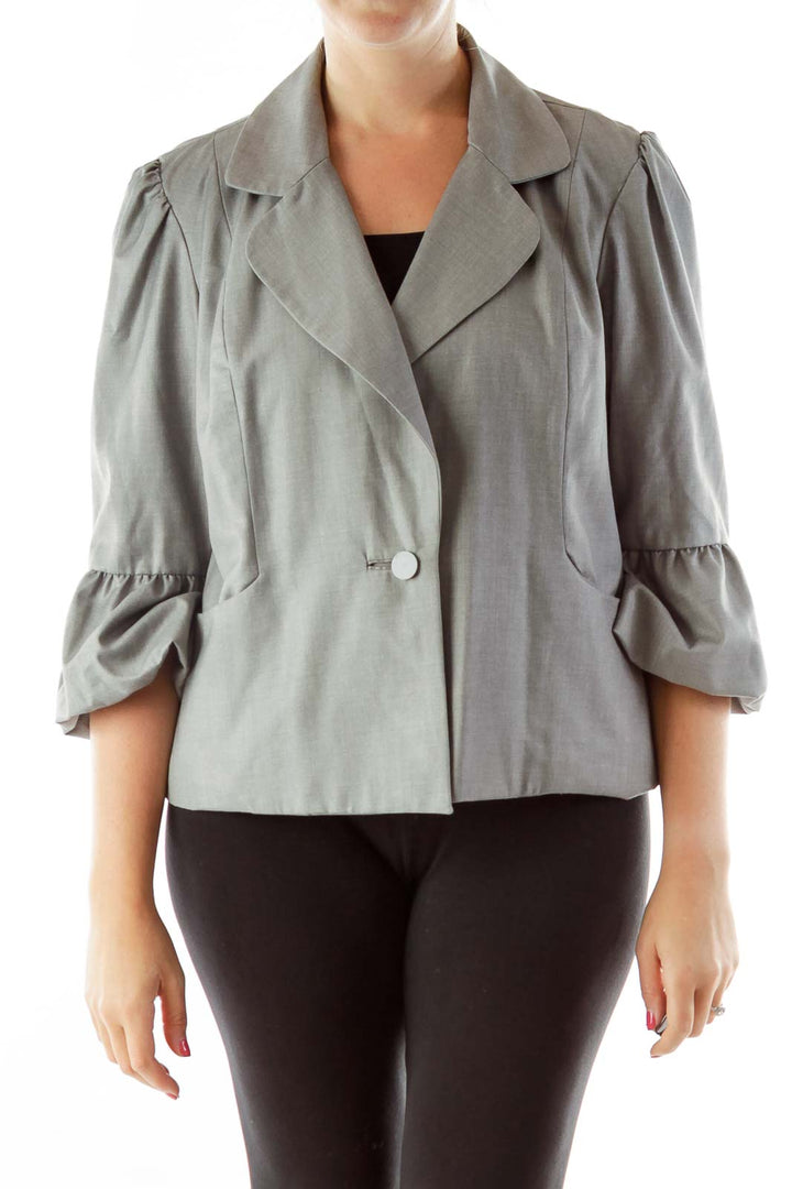 Gray Puffy Sleeves Blazer