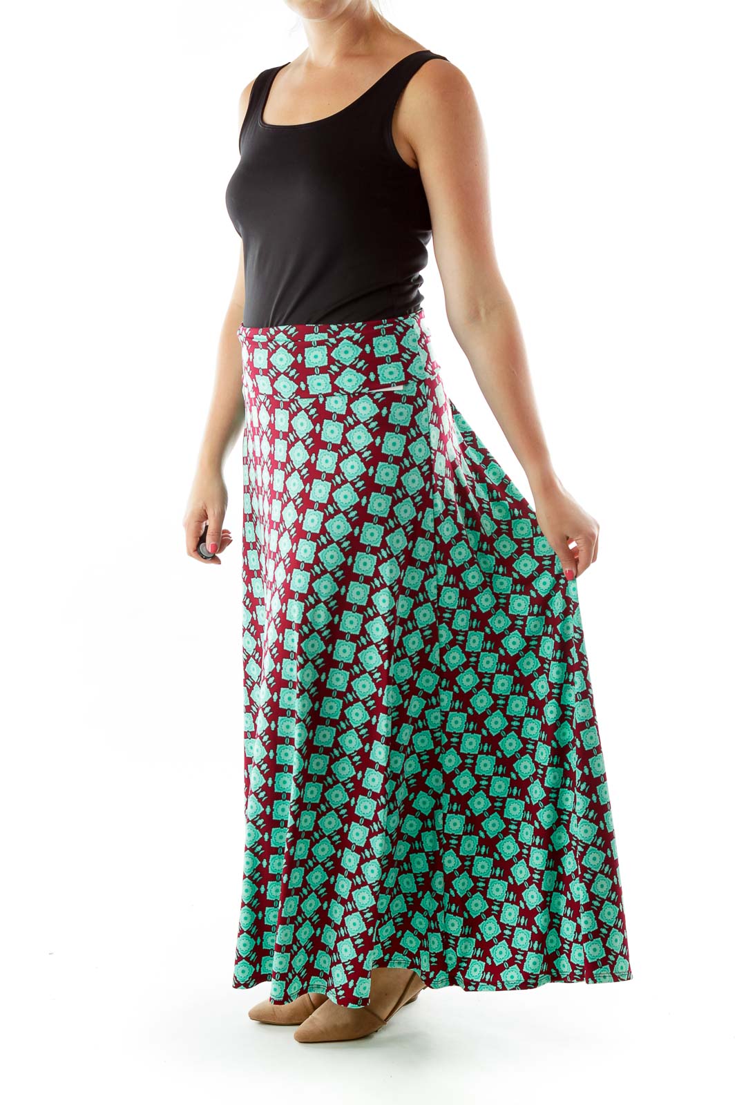 Blue Green Red Purple Print Maxi Skirt