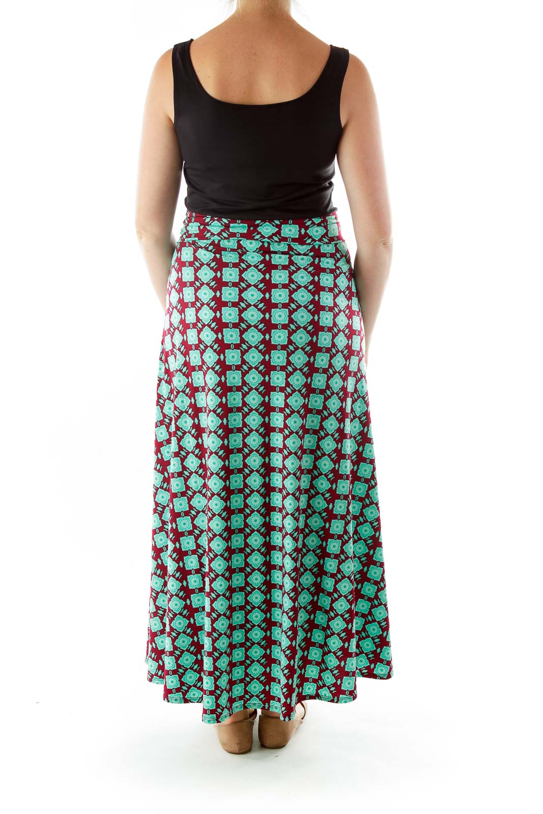 Blue Green Red Purple Print Maxi Skirt