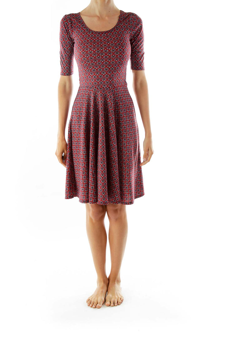 Purple Pink Red Geometric Print Day Dress