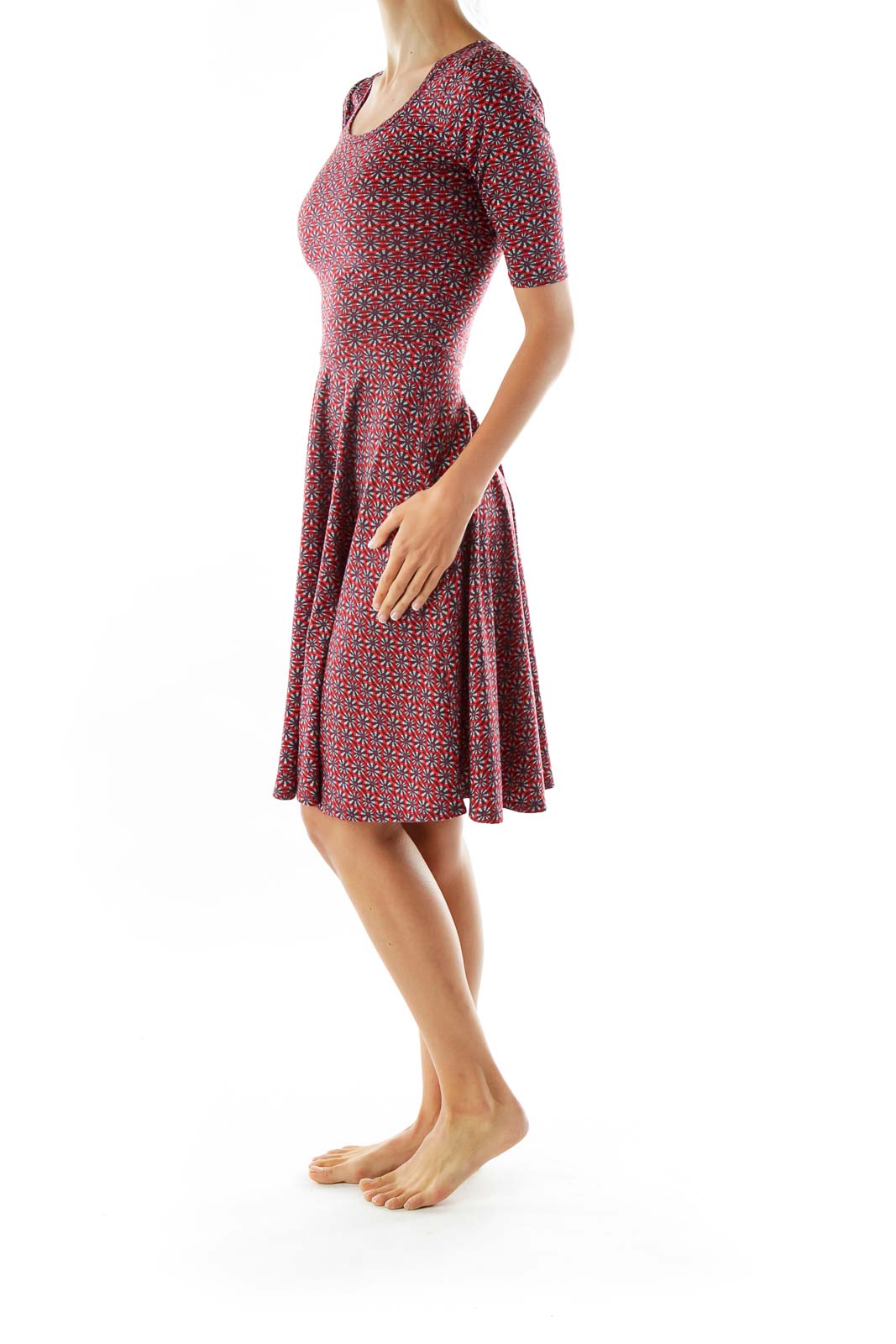 Purple Pink Red Geometric Print Day Dress