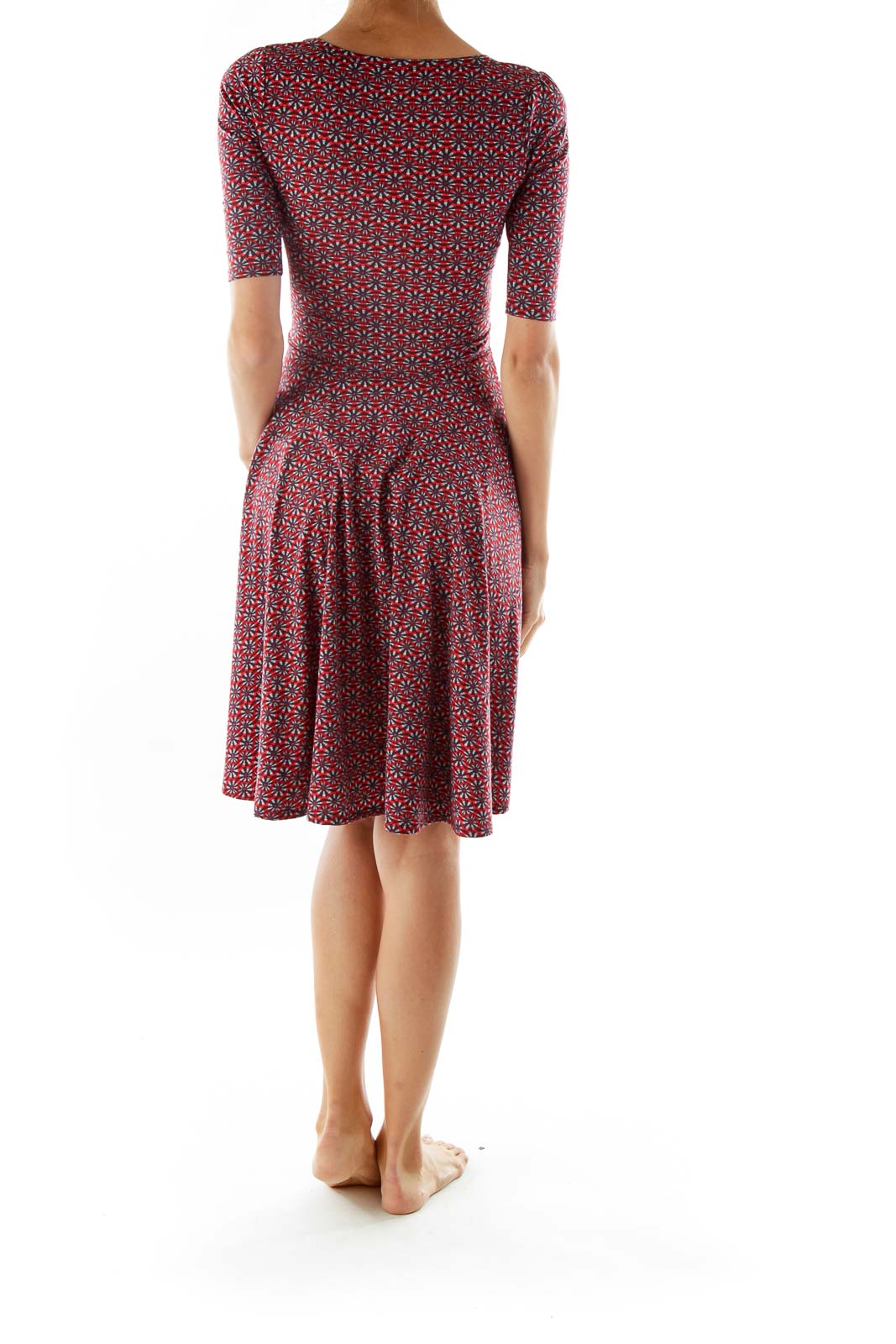 Purple Pink Red Geometric Print Day Dress