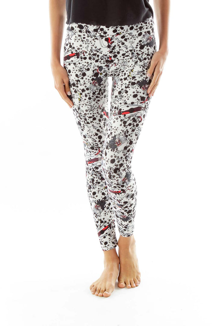 Black White Red Disney Cruella De Vil Print Leggings