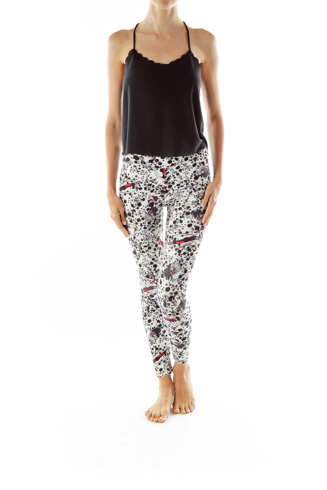 Black White Red Disney Cruella De Vil Print Leggings