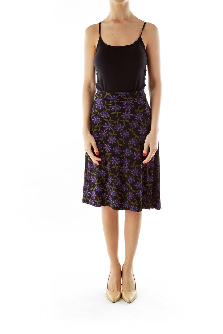 Black Purple Geometric A-Line Skirt