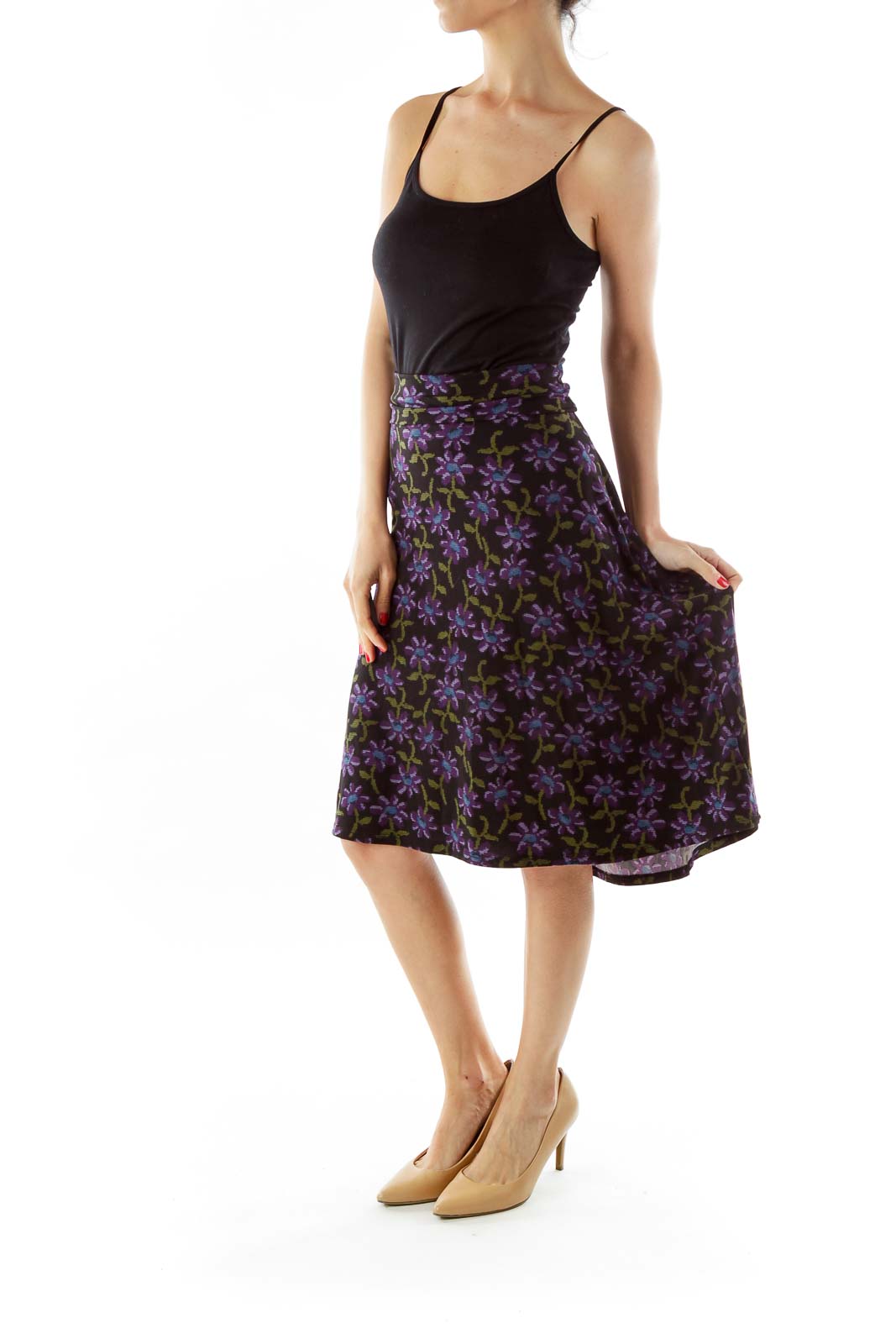 Black Purple Geometric A-Line Skirt