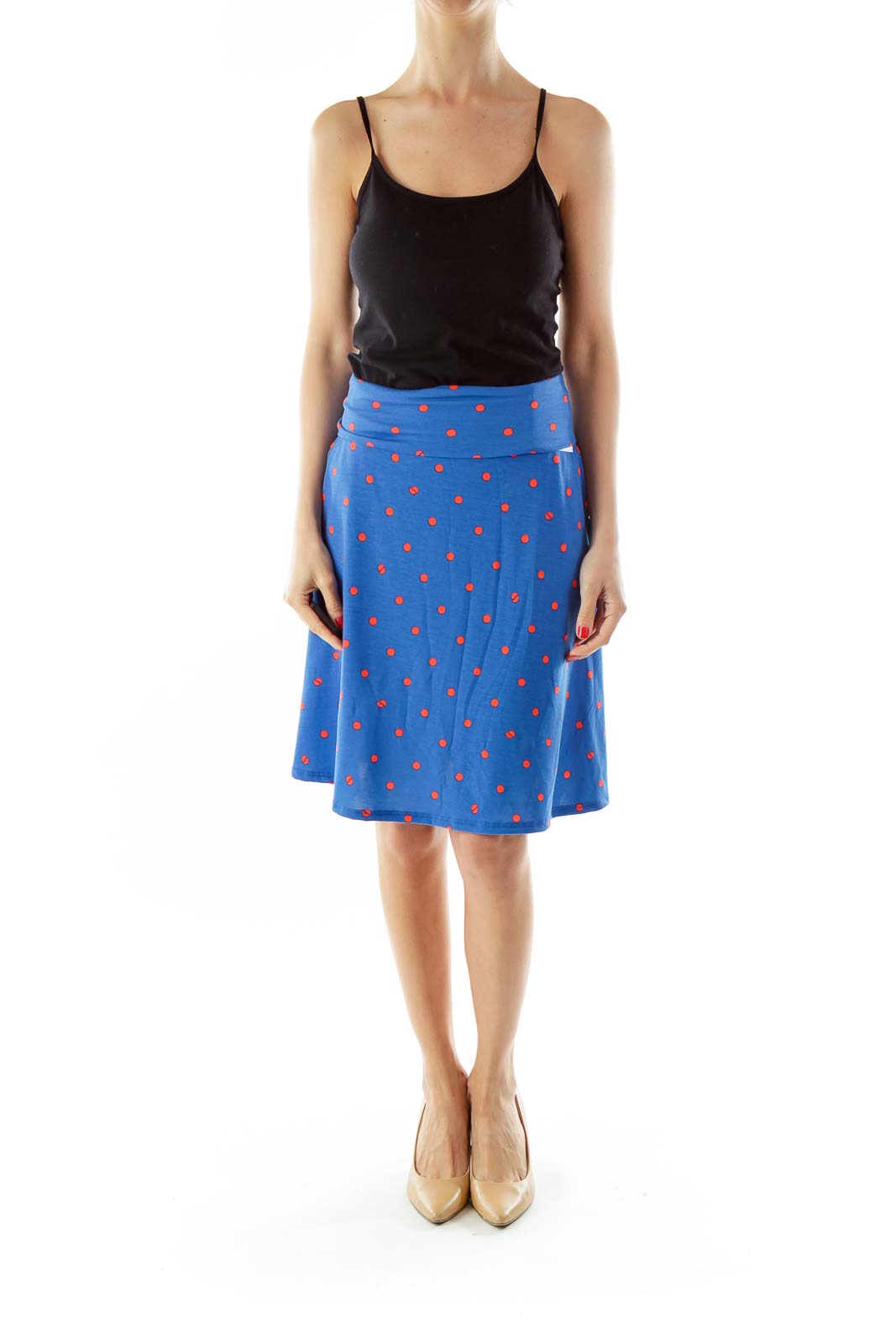 Blue Orange Polka Dot A-Line Skirt