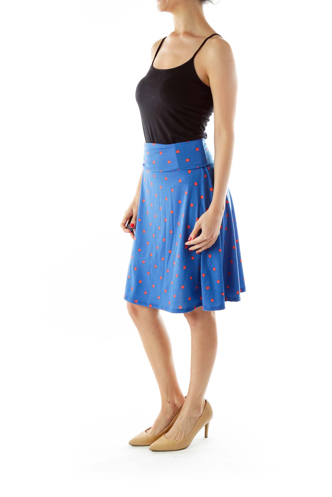 Blue Orange Polka Dot A-Line Skirt