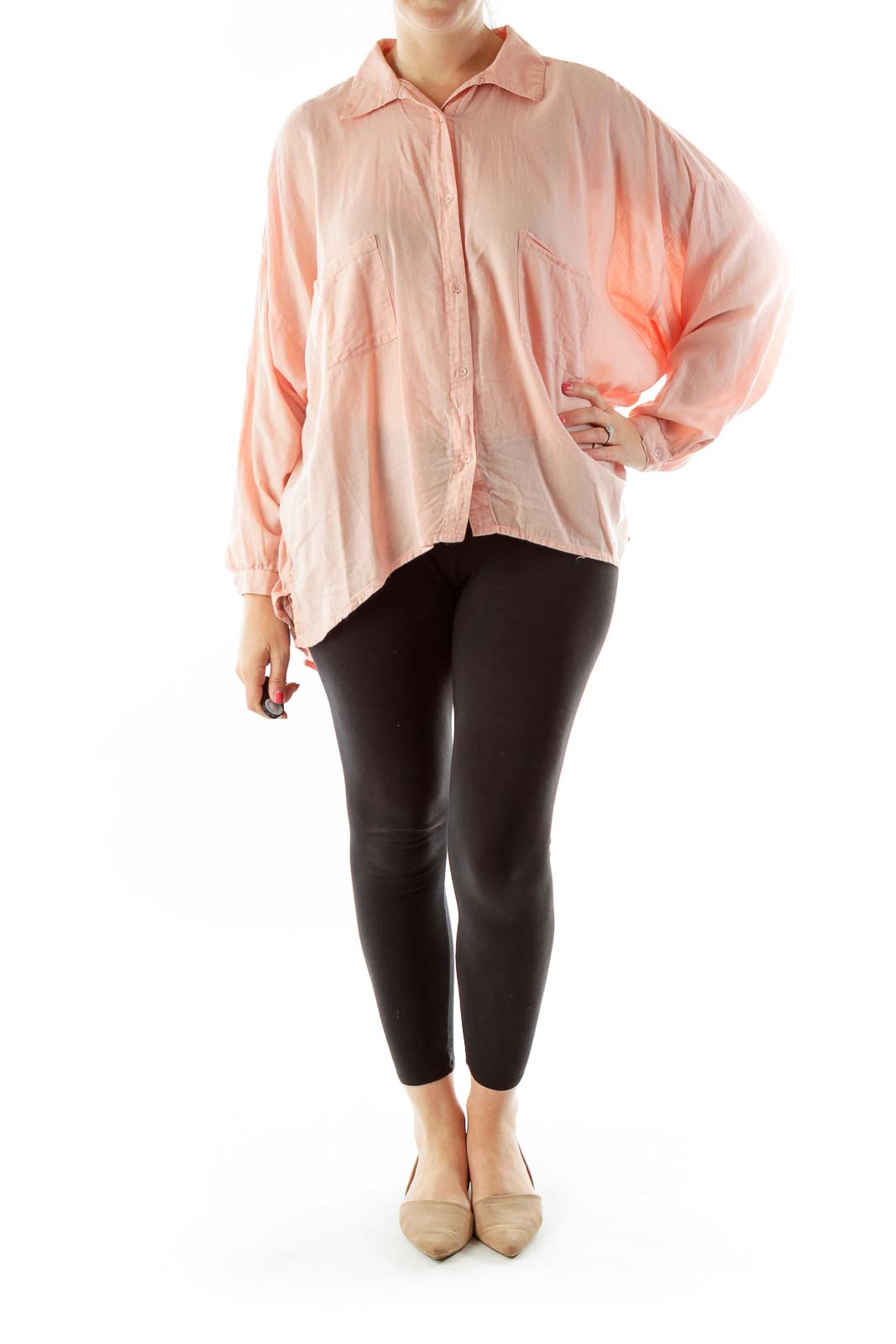 Pink Bat Sleeve Button Down Shirt