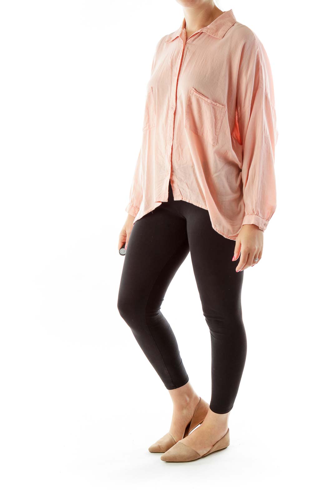 Pink Bat Sleeve Button Down Shirt