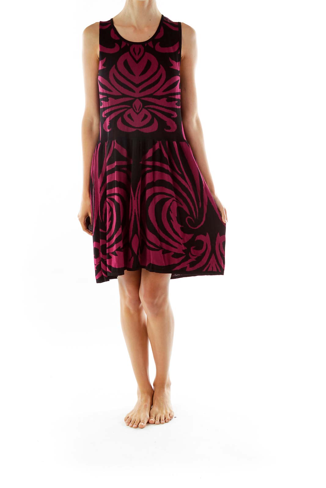 Black Purple Printed Knit Dress