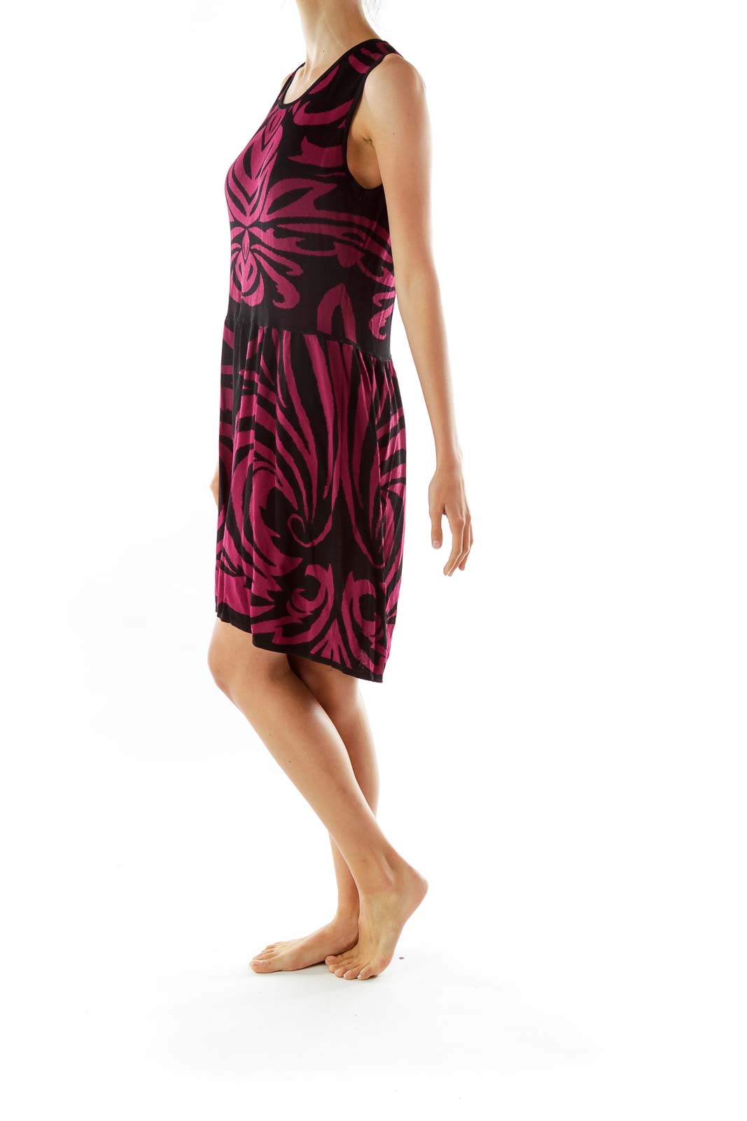 Black Purple Printed Knit Dress