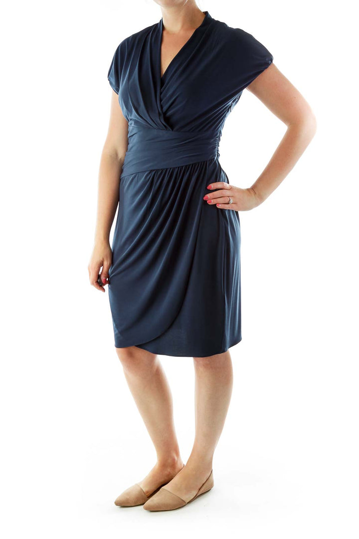 Navy Scrunched Wrap Dress